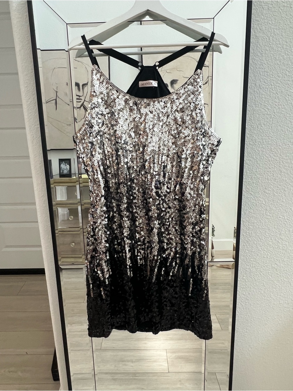 MANER Silver and Black Sequin Ombre Mini Dress